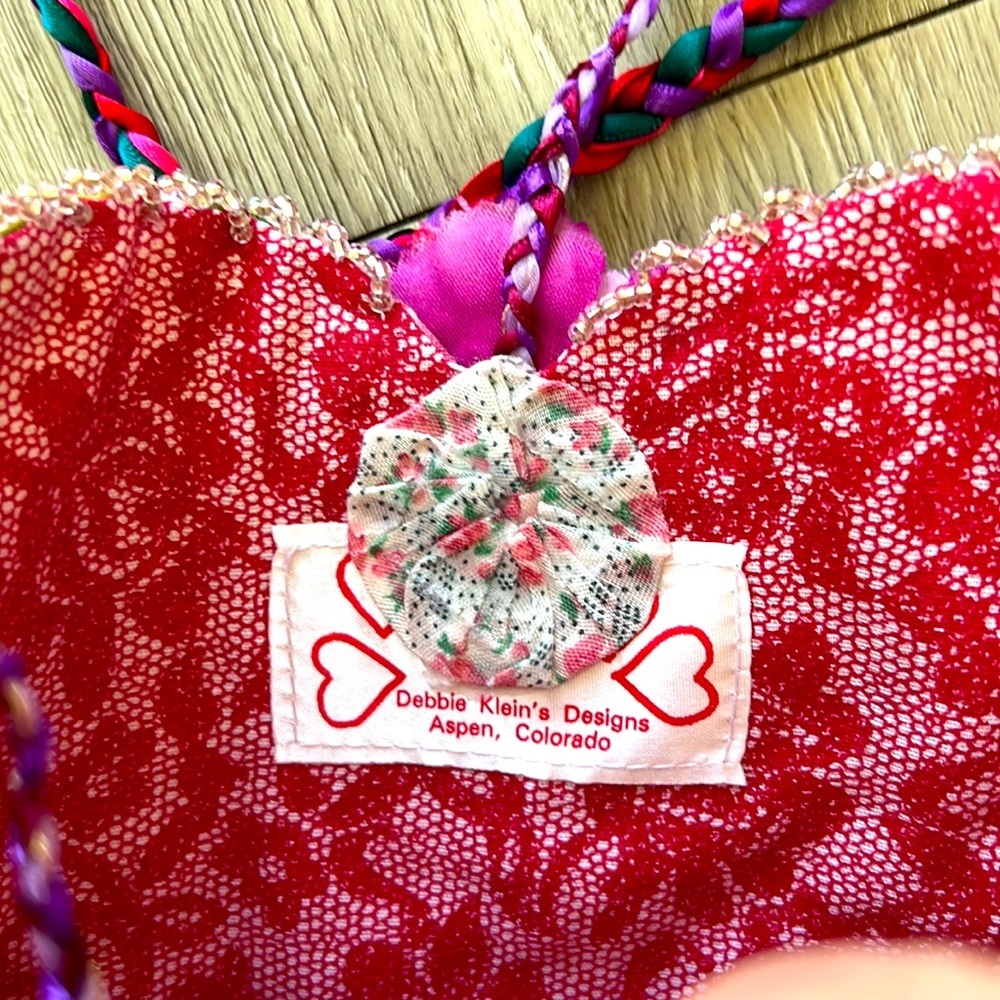 NWT VINTAGE BAG Heart-shaped Handmade Hand-beaded in Aspen CO ROSETTES colorful - Picture 13 of 16